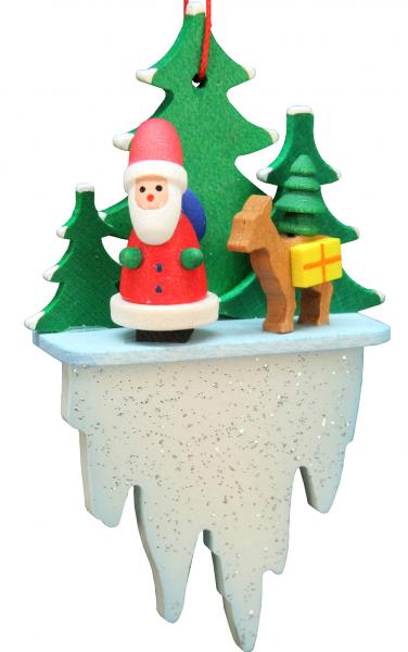 10-0627 Christian Ulbricht Hanging Ornament - Santa Claus With His Deer Standing On An Icicle