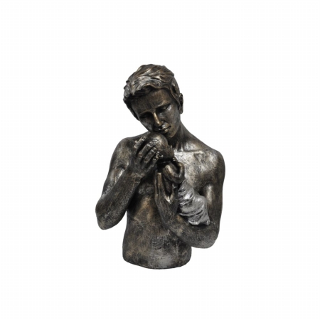 C211-123067 11.61 X 5.91 X 7.68 In. Patina Black Finish Man Holding Child Statue Sculpture