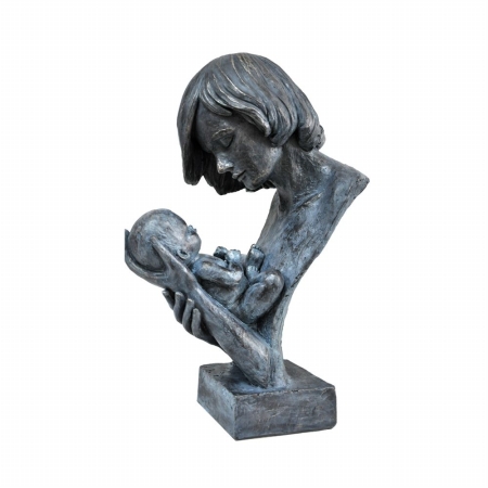 14.57 X 6.1 X 9.25 In. Patina Finish Women Holding Baby In Loving Hands Bust Sculpture