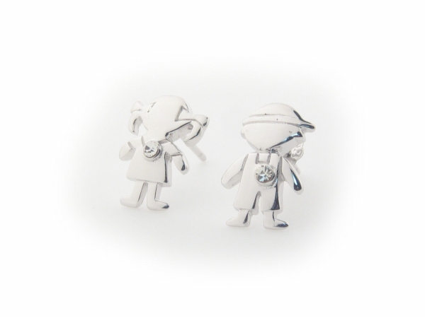 395151 Silver Rhodium Plated Boy & Girl Stud Earrings With Cubic Zirconia