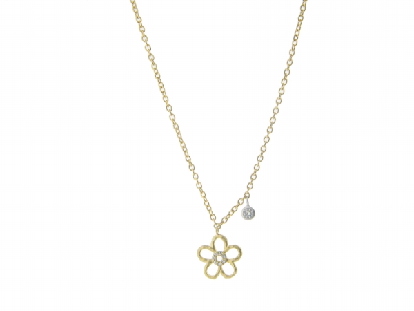18k Silver Gold Plated Chain With Flower Cubic Zirconia Circle