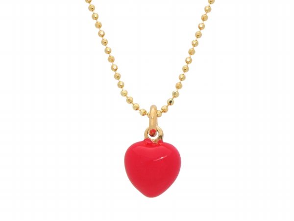 Designer Gold Plated Sterling Silver Luscious Mini Red Heart Necklace, 16 In.