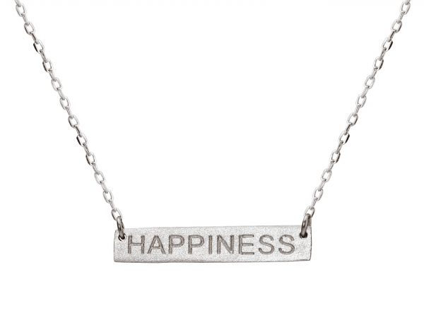 551108 Silver Rhodium Plated Necklace With Bar - Happines Engraved