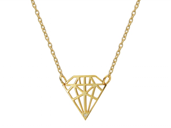 18k Gold Plated Necklace With Diamond Shape Pendant With Cubic Zirconia