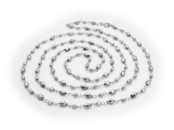 121161 Sterling Silver Hematite & Silver Bead Necklace, Long 40 In.