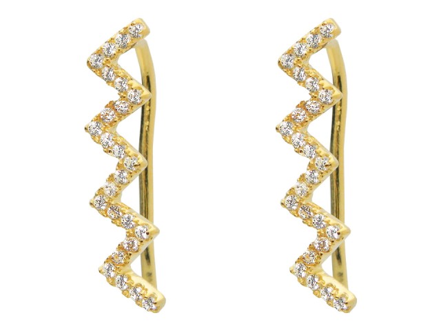 Silver 18k Gold Plated Zig-zag Cubic Zirconia Climbers Earrings