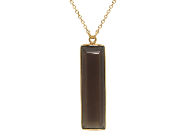 18k Gold Plated Sterling Silver Vertical Smoky Quartz Rectangle, 24 In.