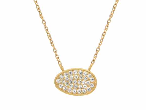 Silver Gold Plated & Cubic Zirconia 16 In. Plus 2 In. Pendant Necklace, Irregular-oval Shape