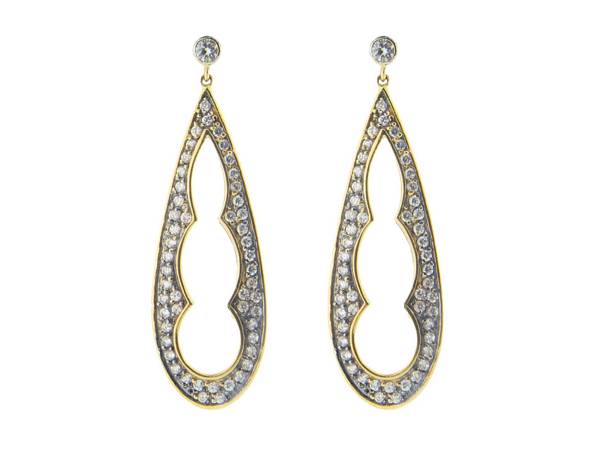 Silver Gold & Black Rhodium Plated 1.5 In. Long Pear Shape Earrings Cubic Zirconia Edges