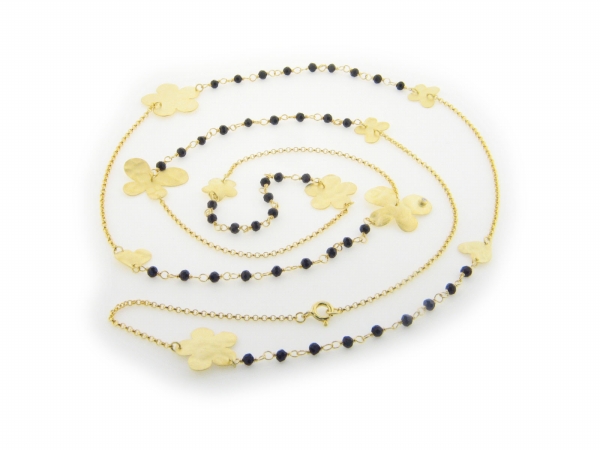 18k Gold Plated Silver Fronay Signature Hammered Charms & Black Onyx Stones Necklace, 40 In.