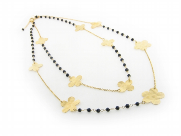 2g1136b Signature Double Strand Hammered Flowers & Onyx Necklace, 18 In.