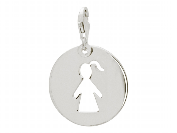 404113g Silver Rhodium Plated Girl Cut Out Medallion Pendant With Lobster Clasp, 22 Mm