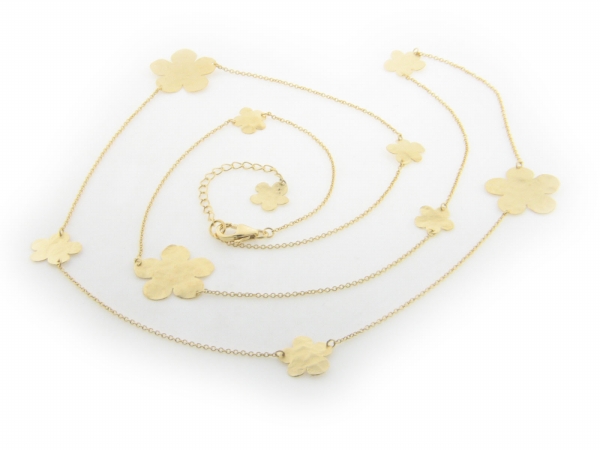 211116 Signature 18k Gold Plated Silver Hammered Flowers Necklace, 36 In.