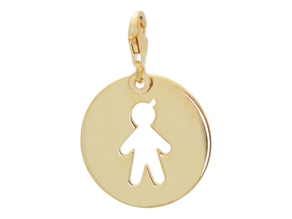 Silver Gold Plated Girl Cut Out Medallion Pendant With Lobster Clasp, 22 Mm