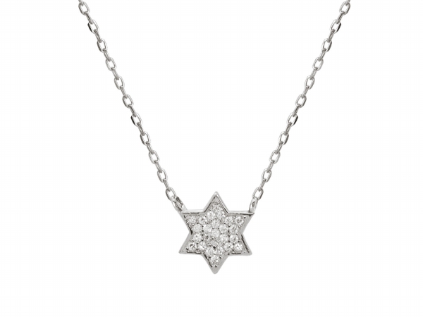 211486 Rhodium Plated Silver Mini Star Of David Pendant Necklace, 15.5 In. Plus 1.5 In.