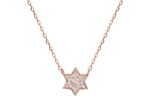 Rose Gold Plated Silver Mini Star Of David Pendant Necklace, 15.5 In. Plus 1.5 In.