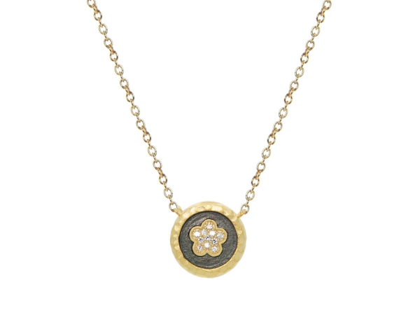 211488g Vermeil Daisy Flower Disk Pendant Necklace, 15.5 In. Plus 1.5 In.