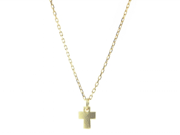 211391 Gold Plated Sterling Silver Mini Satin Cross Pendant Necklace, 16 In.