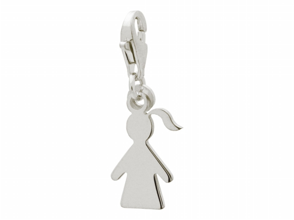 Silver Rhodium Plated Girl Cut Out Charm With Lobster Clasp, 16 Mm