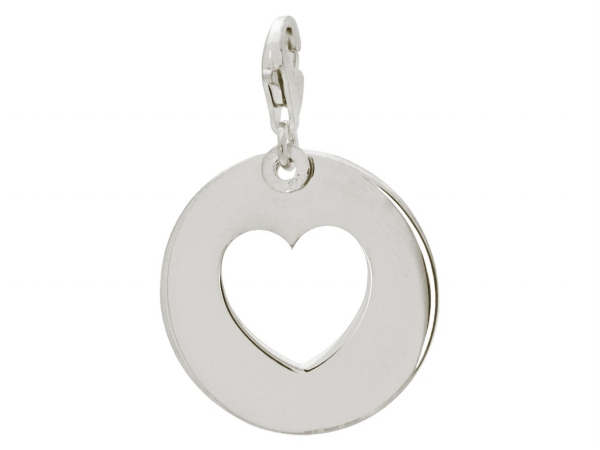 404113h Silver Rhodium Plated Heart Cut Out, 22 Mm - Medallion With Lobster Clasp Pendant