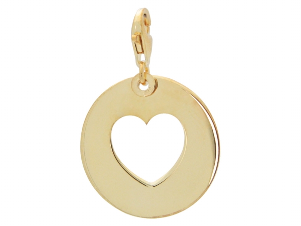 Silver Gold Plated Heart Cut Out, 22 Mm - Medallion With Lobster Clasp Pendant