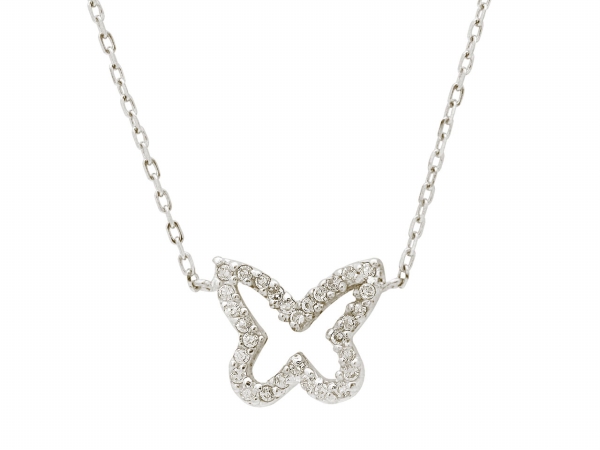 211385 Silverrhodium Plated Butterfly Shape Cubic Zirconia Pendant Necklace, 16 In. Plus 2 In.