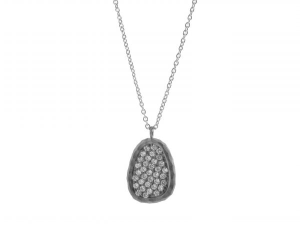 211398 Hammered Sterling Silver Mediterranean Cubic Zirconia Pendant Necklace, 16 In.