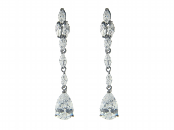395148b Black Rhodium Sterling Silver Cubic Zirconia Sultry Stone Earrings, 1.75 In.