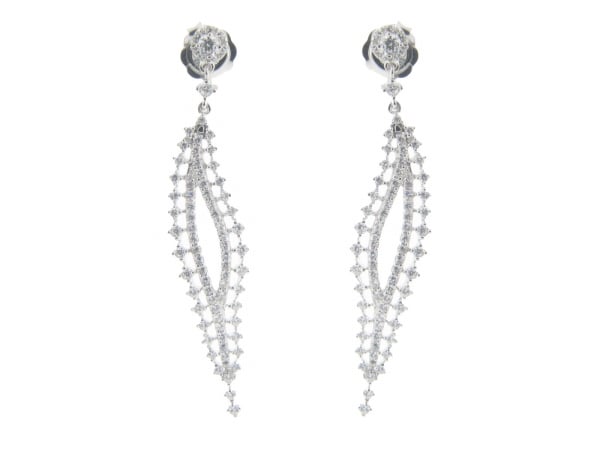 Glamour Bridal Feather Earrings Sterling Silver, 2.63 In.