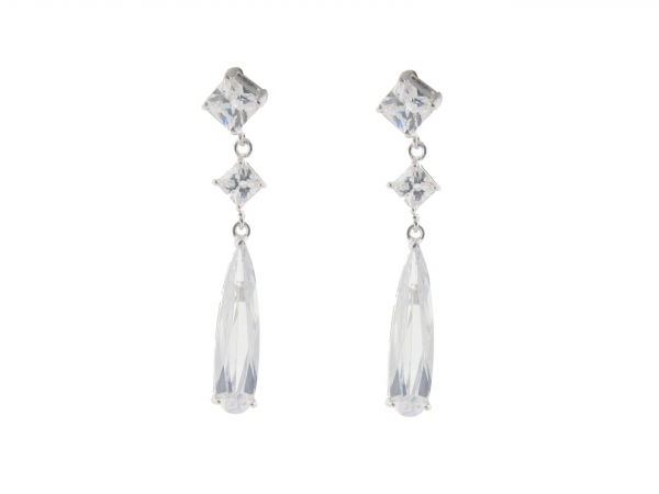 395146 Sterling Silver Bridal Baguette Earrings, 1.5