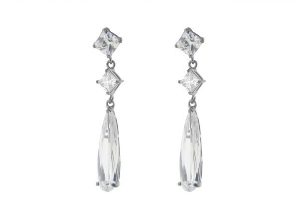 395146b Sterling Silver Bridal Baguette Earrings, 1.5