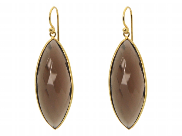 18k Gold Plated Silver Marquee Smoky Quartz Hook Earrings