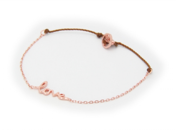 212387p Silver Pink Plated Cord & Chain Love Bracelet Peace Sign End, 6.5 In.