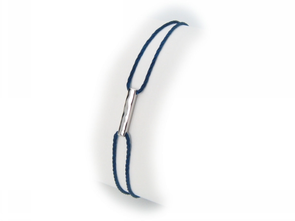 212390 Silver Rhodium Plated Cord Bracelet Peace Sign Clousure & Center Bar, 6.5