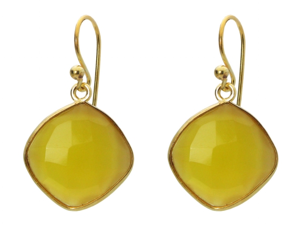 18k Gold Plated Sterling Silver Small Square Yellow Citrine Stone Earrings, 1.19 In.