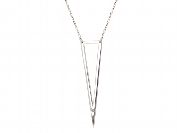 Je1127 Silver Rhodium Plated Open Triangle, 2 In. & Cubic Zirconia Pendant Necklace, 16 In. Plus2 In.