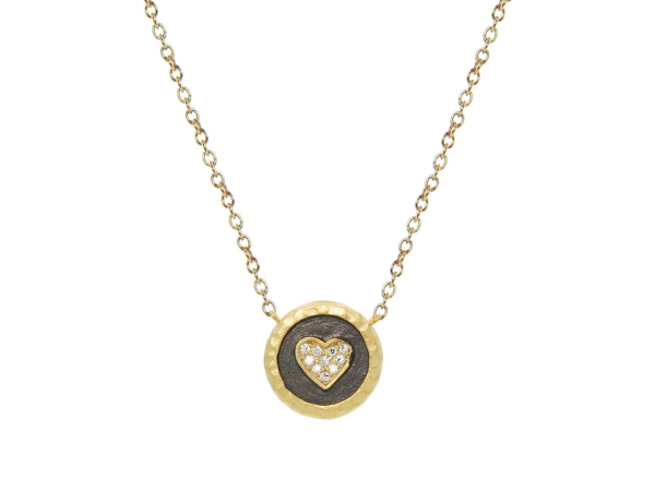 211487g Vermeil Studded Heart Disc Pendant Necklace, 15.5 In. Plus 1.5 In.