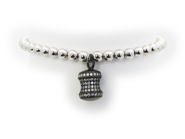 122175 Silver Rhodium Plated 3 Mm Ball Beads Adjustable Bracelet & Cubic Zirconia Black Rhodium Disco Barrel Haging