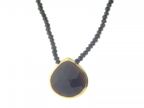 Black Spinel & Black Stone Pendant Sterling Silver Necklace, 16 In.