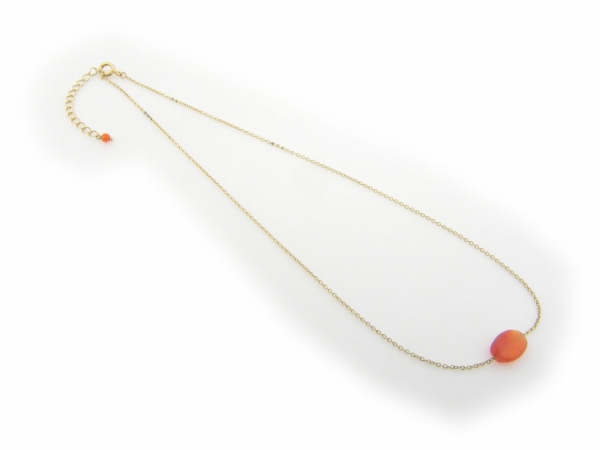 Gold & Carnelian Stone Necklace, 16 In.