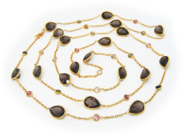 211752 18k Gold Plated Smoky Quartz By The Yard Necklace, 42 In.