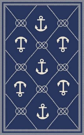 6004.42.62 Tributary Tributary Anchor 100 Percent Heat Set Polypropylene Rug, Navy & Ivory - 6 Ft. 7 In. X 9 Ft. 6 In.
