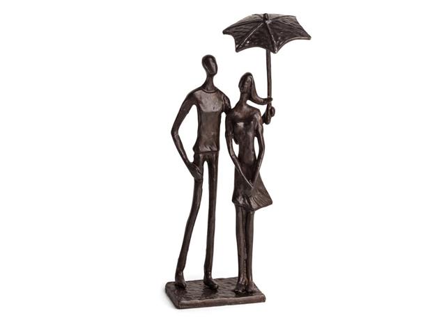 . Zd15613 Loving Couple Under Umbrella Bronze Sculpture