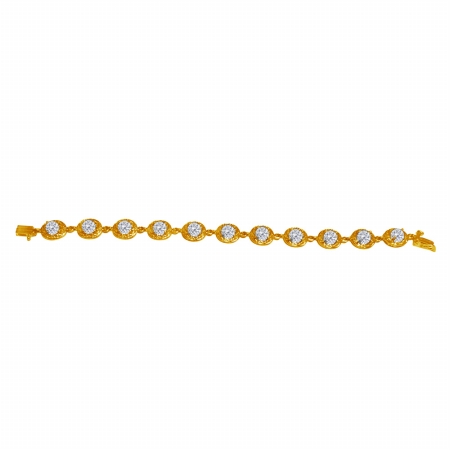 11.00 Carat Oval Prong Set Cubic Zirconia Bracelet In 14k Yellow Gold