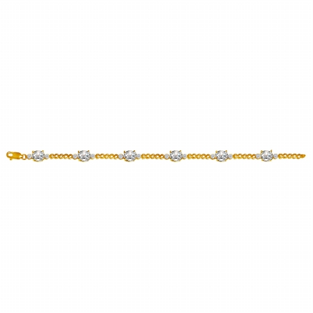14k Yellow Gold Cubic Zirconia Diamond Chain Bracelet With Lobster Clasp