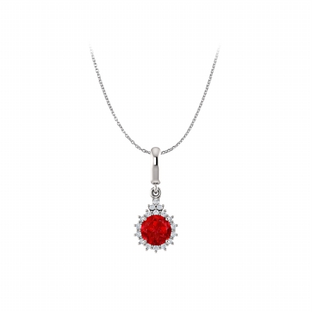Conflict-free Diamonds Ruby Round Pendant In 14k White Gold