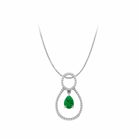Emerald Cubic Zirconia Accented Pear Shape Pendant In 925 Sterling Silver