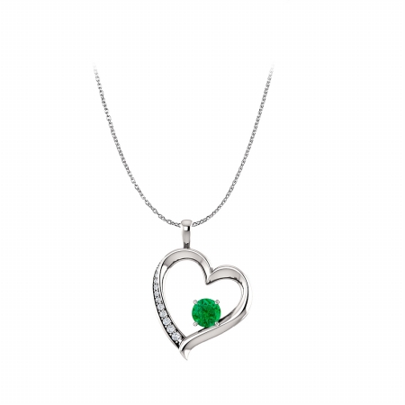 Natural Emerald Diamond Heart Pendant In 14k White Gold