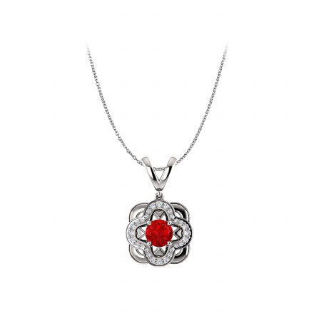 Round Ruby & Cubic Zirconia Accented Designer Pendant In 925 Sterling Silver