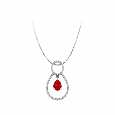 Ruby Cubic Zirconia Accented Pear Shape Pendant In 925 Sterling Silver